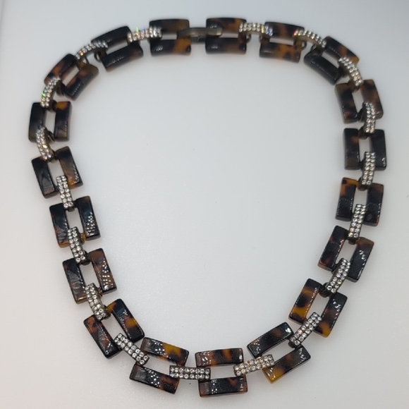 J. Crew Tortoise Shell Brown Rectangular Rhinestone Bead Necklace - Picture 4 of 5